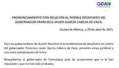 Respaldan Gobernadores de Acción Nacional a Cabeza De Vaca.